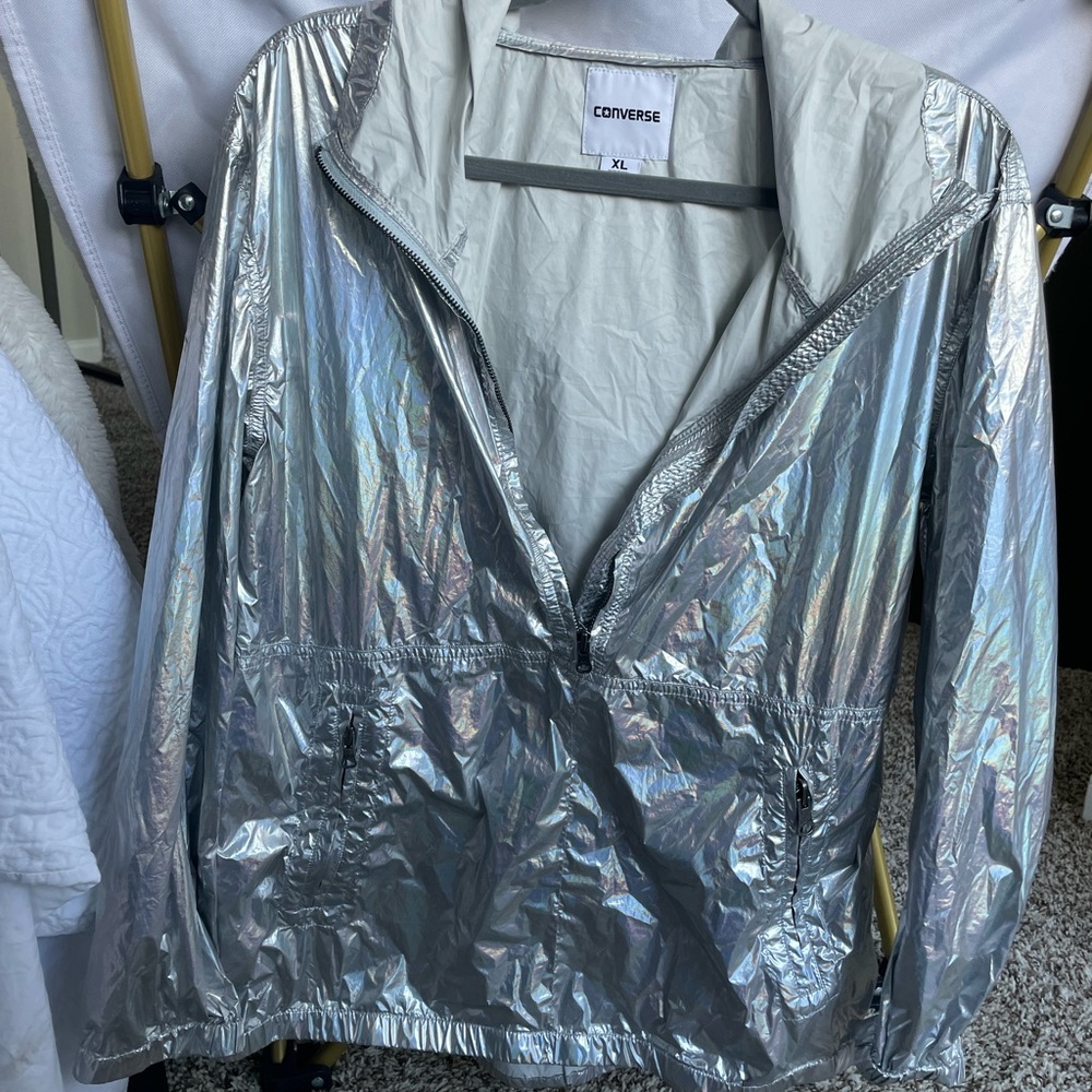 Metallic Holographic Space Gray Windbreaker